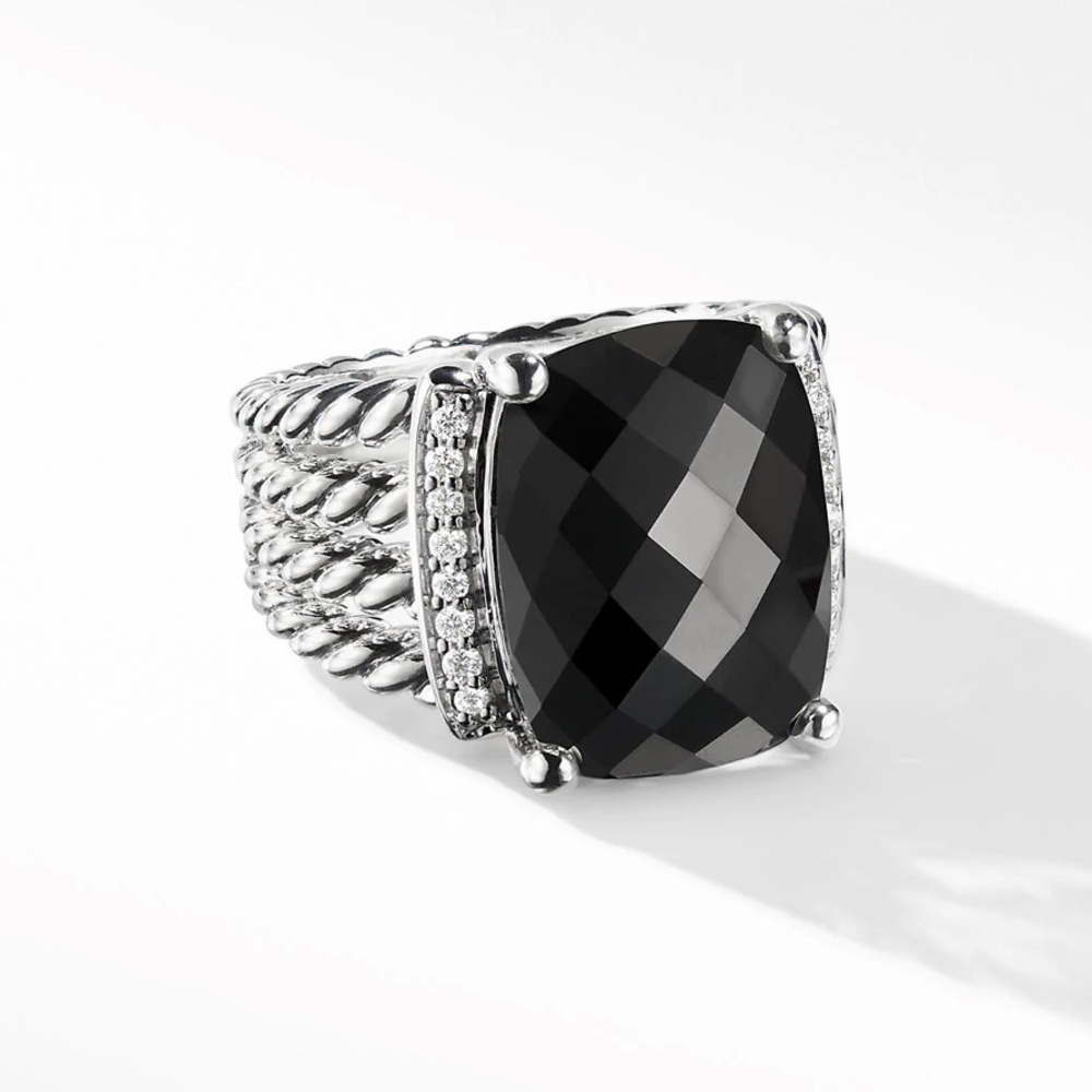David Yurman Wheaton Ring with Black Onyx and Pavé Diamonds 6.5